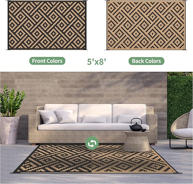 GENIMO 5x8 Outdoor Rug Waterproof, Reversible Mats, Area Rug, Plastic Outside...