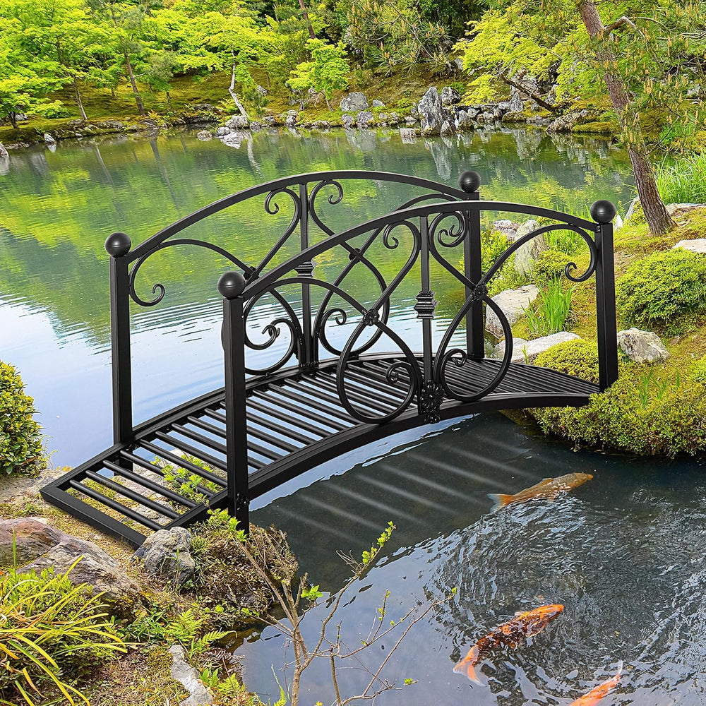 Outsunny 3.3FT Metal Arch Zen Garden Bridge with Safety Siderails Black