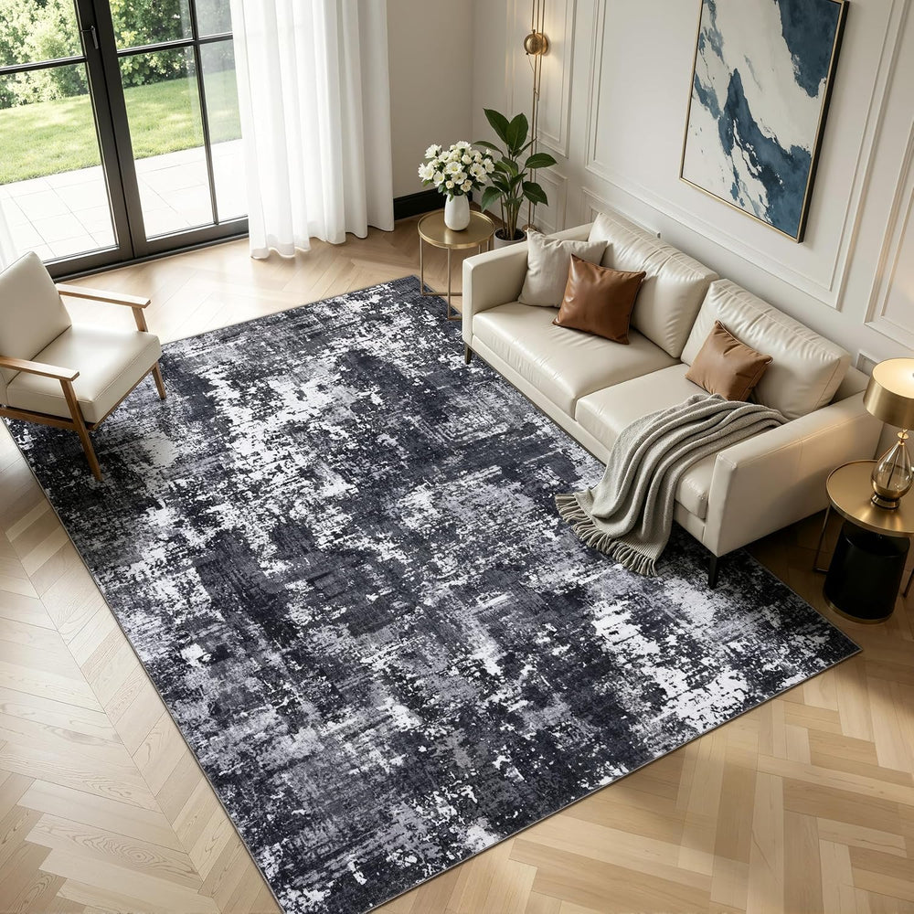 Sasttie 5x7 Washable Area Rug, Modern Abstract Carpet, Black & White