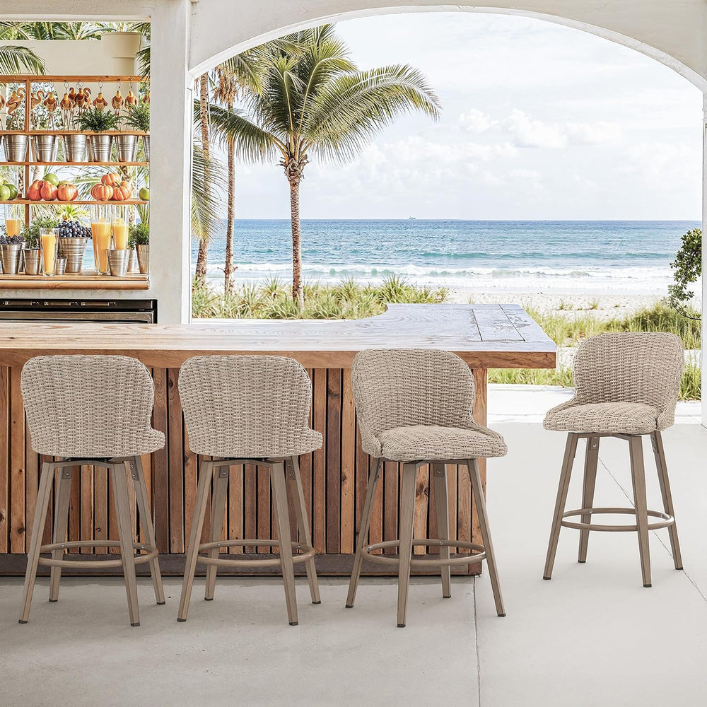 Cozyman Swivel Outdoor Bar Stools Set of 4, 27" Counter Wicker Patio Cha...