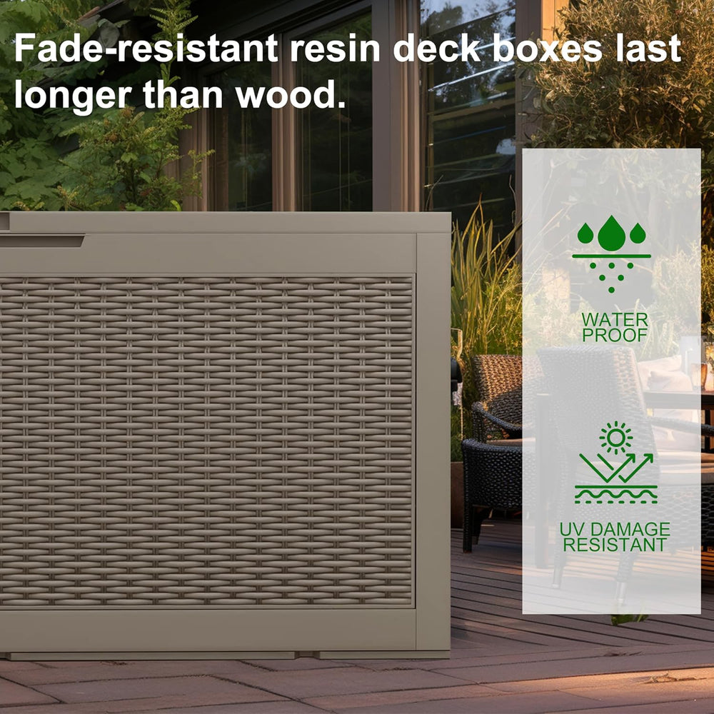 PatioZen 120 Gallon Resin Deck Box, Lockable Patio Outdoor Storage Box for Fu...