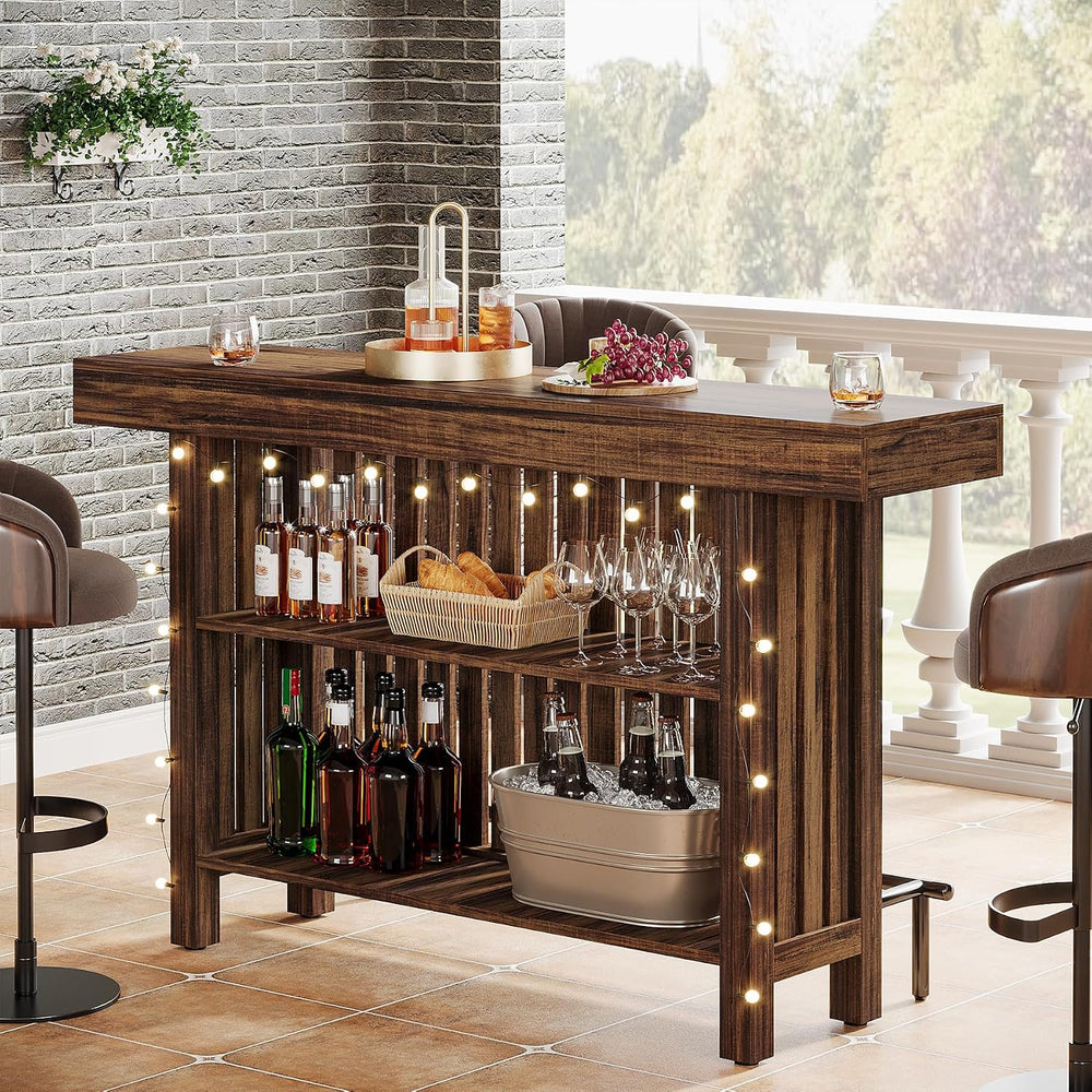 Tribesigns 63" Large Bar Table, 2-Tier Counter Height Table with Footrest