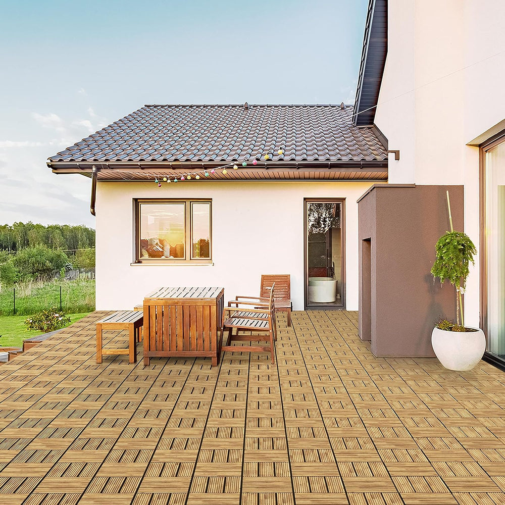 Topeakmart 27PCS Interlocking Deck Tiles 12x12 Patio Flooring, Natural Wood