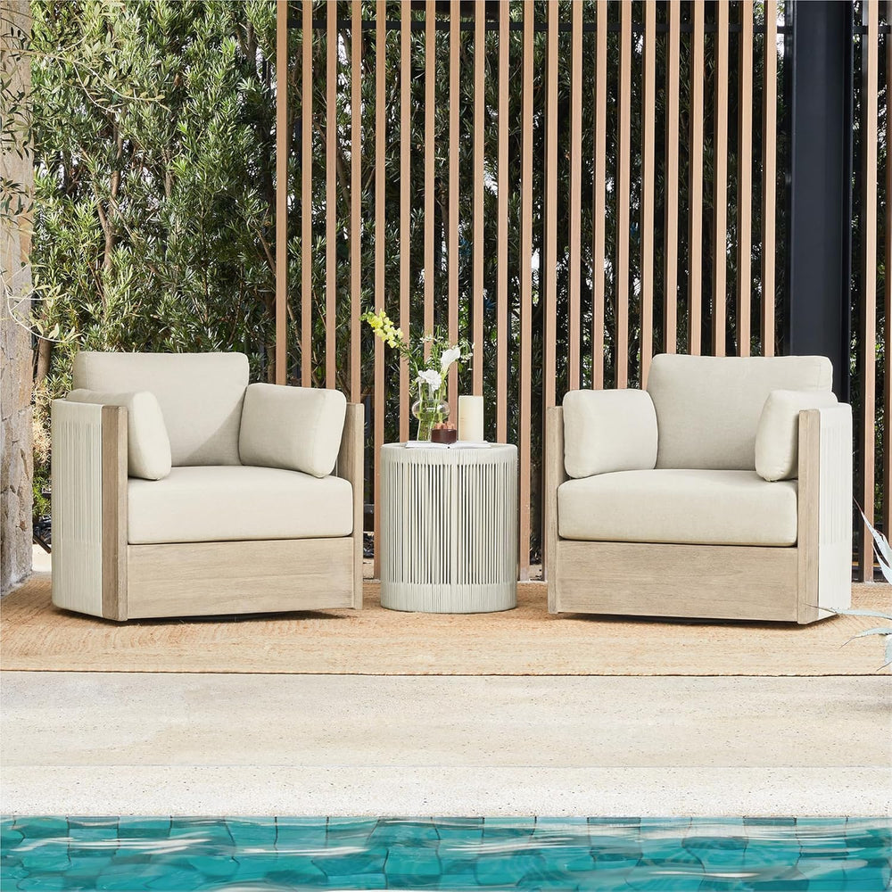 CHITA 3-Piece Boho Patio Rattan Bistro Set, FSC Acacia Wood Frame, Cream