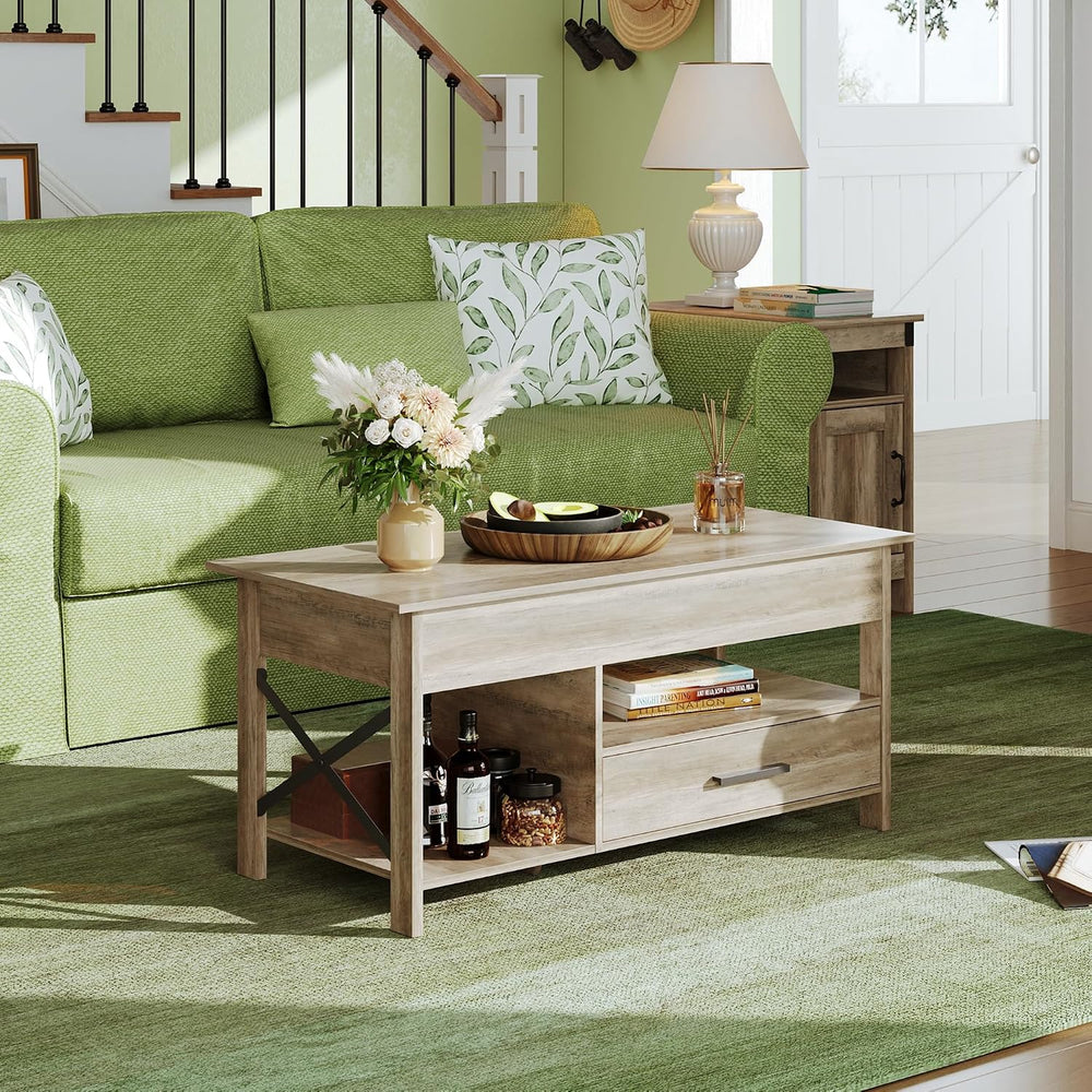WLIVE Lift Top Coffee Table, 39" Coffee Table with Storage Drawers, Hidd...