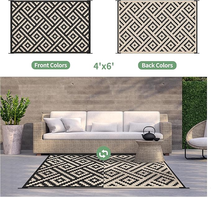 GENIMO Outdoor Rug 4'x6' Waterproof, Reversible Camping Mat, Plastic ...