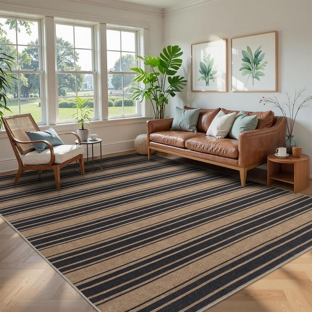 Zeeinx Striped Easy Jute Rug 8x10 Outdoor Rug Neutral Patio Rug