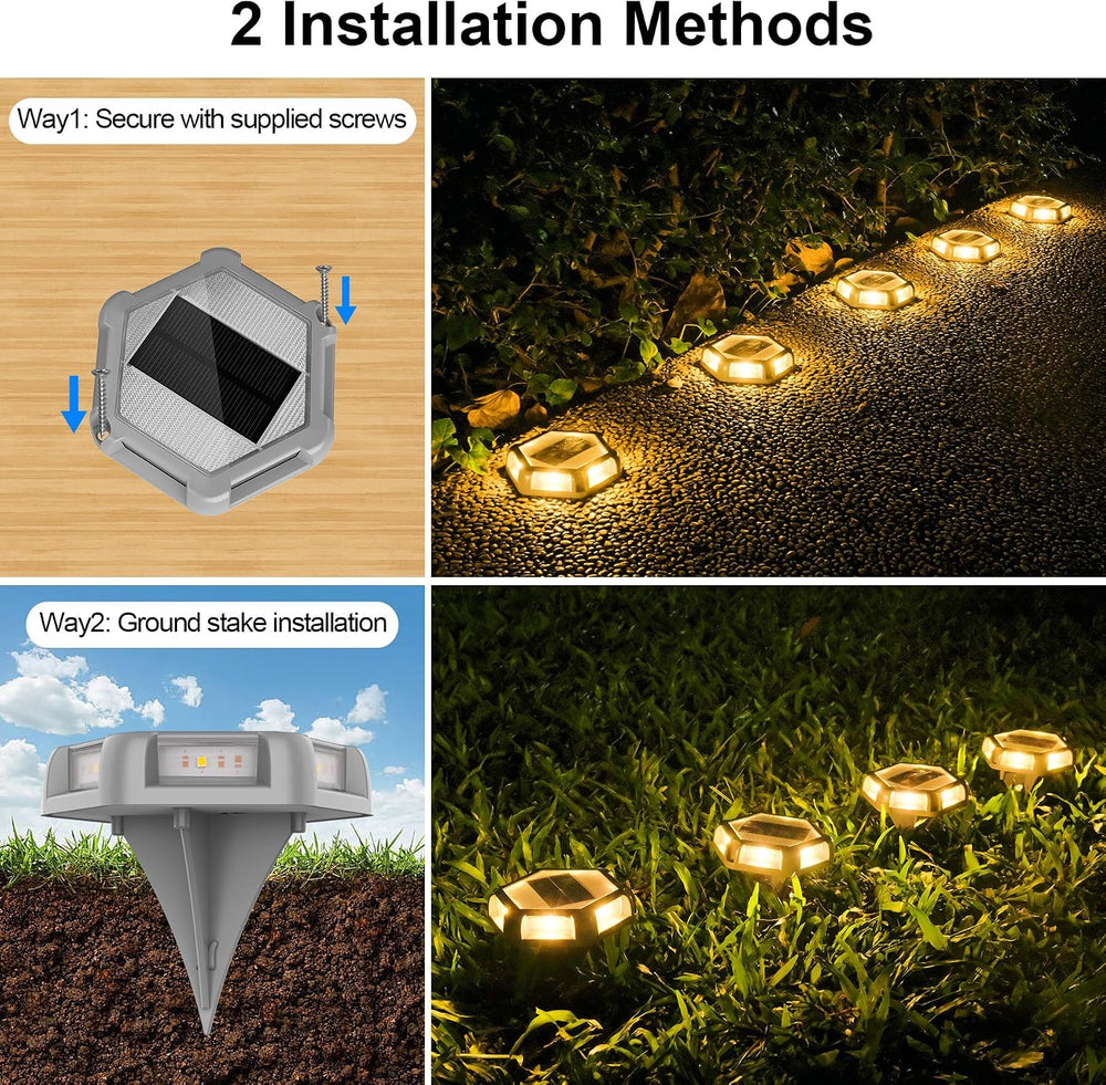 Solar Dock Lights, Solar Driveway Deck Lights, Warm White 8 Packs
