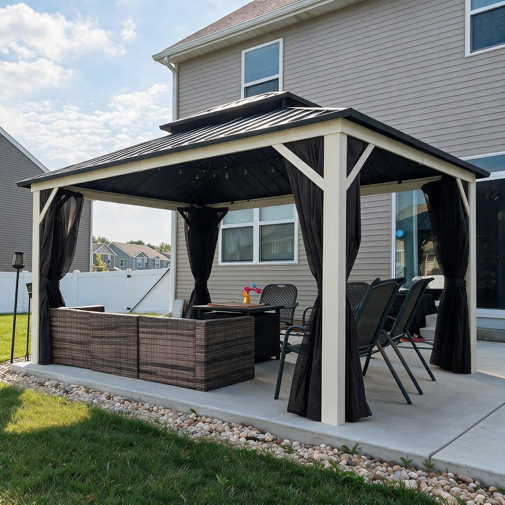 PURPLE LEAF Hardtop Gazebo 8' x 12' Galvanized Steel Roof White Frame