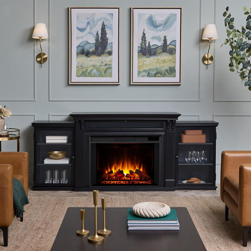Real Flame Tracey 84" Grand TV Stand with Electric Fireplace in Black, E...