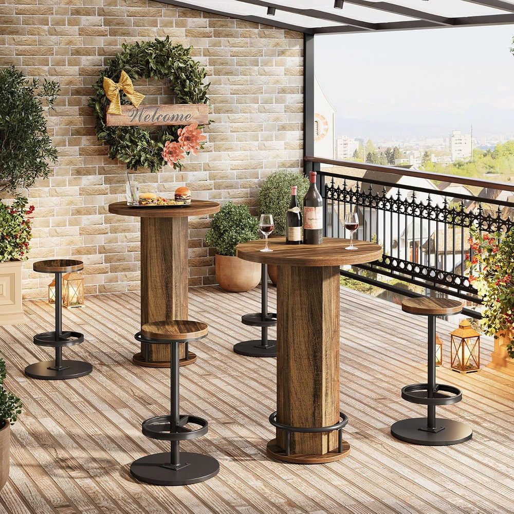 Tribesigns Round Bar Table with Chairs, Industrial Bistro Sets with 2 barstoo...