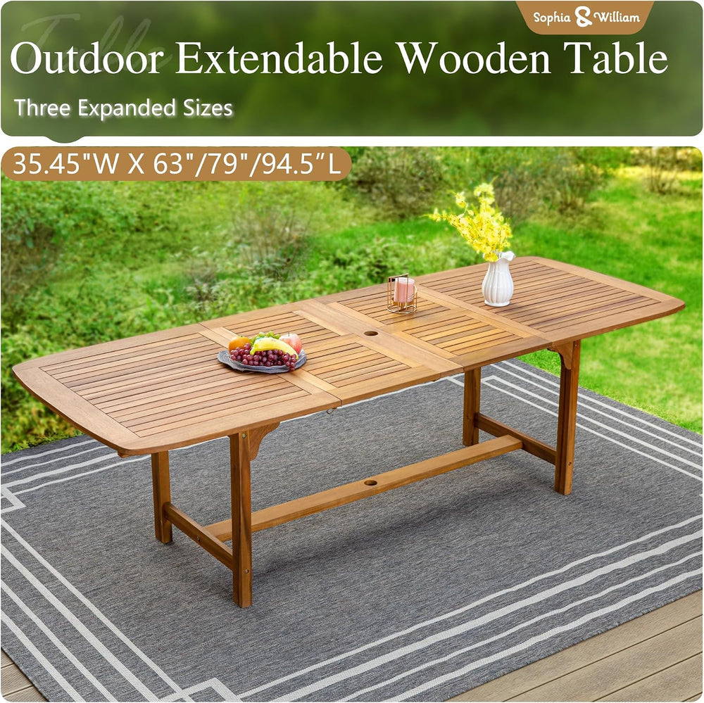 Sophia & William 9pc Outdoor Dining Set, Expandable Wood Table
