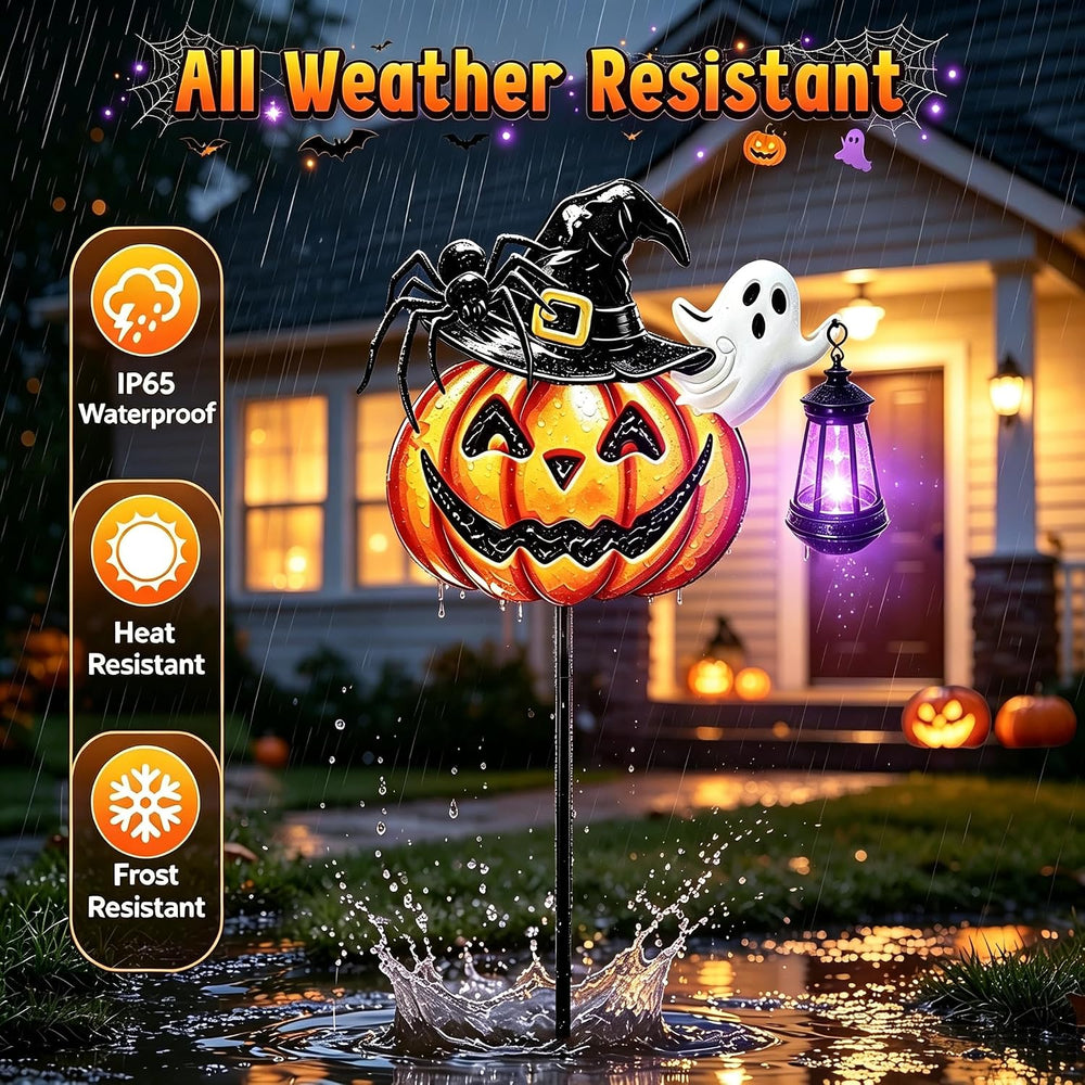 Halloween Decorations Outdoor Metal Solar Pumpkin Lights with Solar Lantern