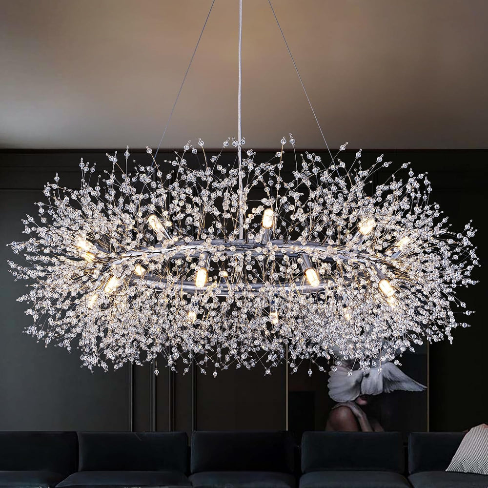 Wellmet Firework Chandelier 38 inch, Modern Crystal Chandelier Chrome Wagon W...