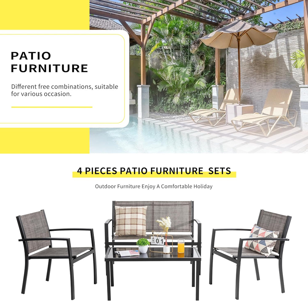 Shintenchi 4 Pieces Patio Furniture Set All Weather Textile Fabric Outdoor Co...