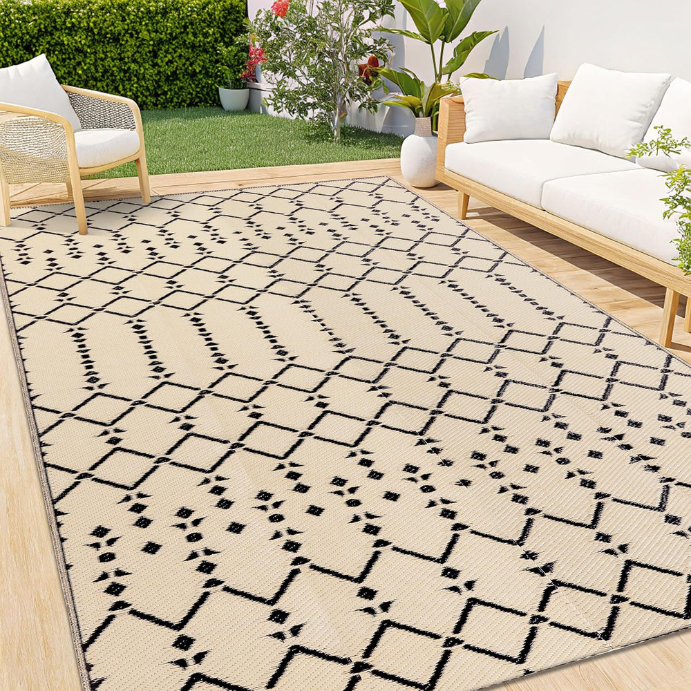 Smiry Outdoor Rug 5x8 ft Waterproof Reversible Boho Mat, Beige