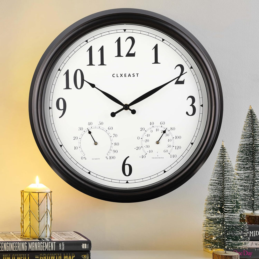 CLXEAST 18 Inch Outdoor Clocks for Patio Waterproof & UV Resistant, Black