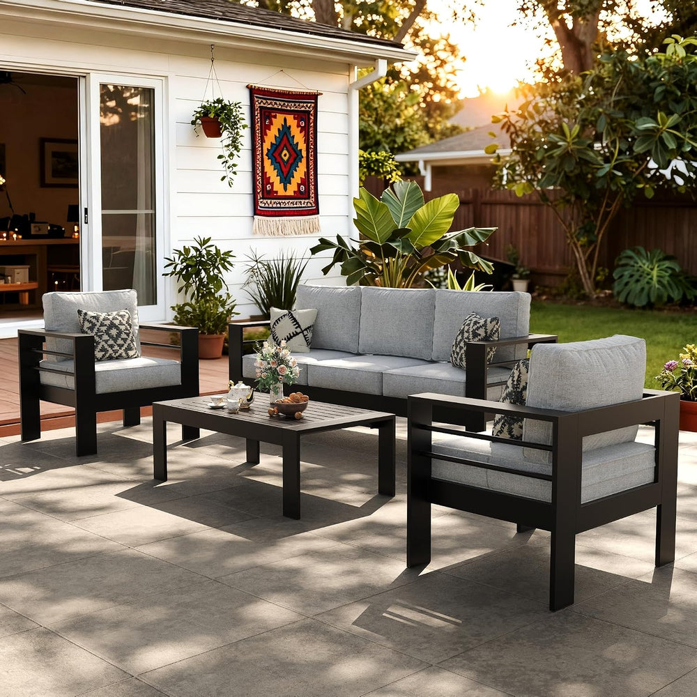 LayinSun Outdoor Aluminum Furniture Set, 4 Pieces Patio Sectional Conversatio...