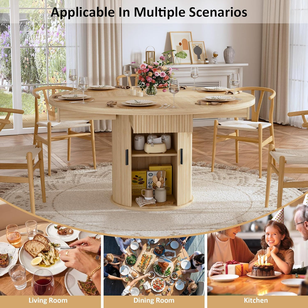HUAHUU 47.2" Round Dining Table for 4-6, Modern Kitchen Table with 4 Dra...