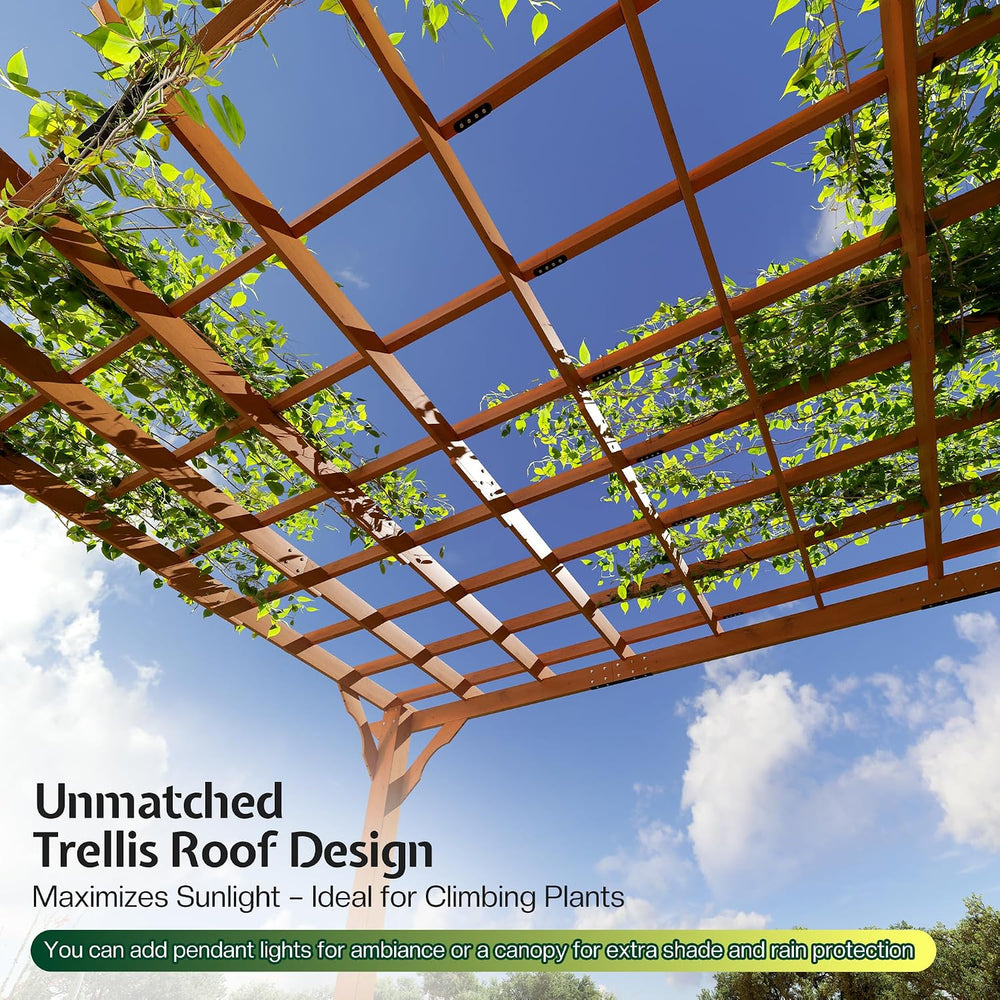 Jocisland 10x12 FT Premium Cedar Wood Pergola with Trellis Roof & Stakes