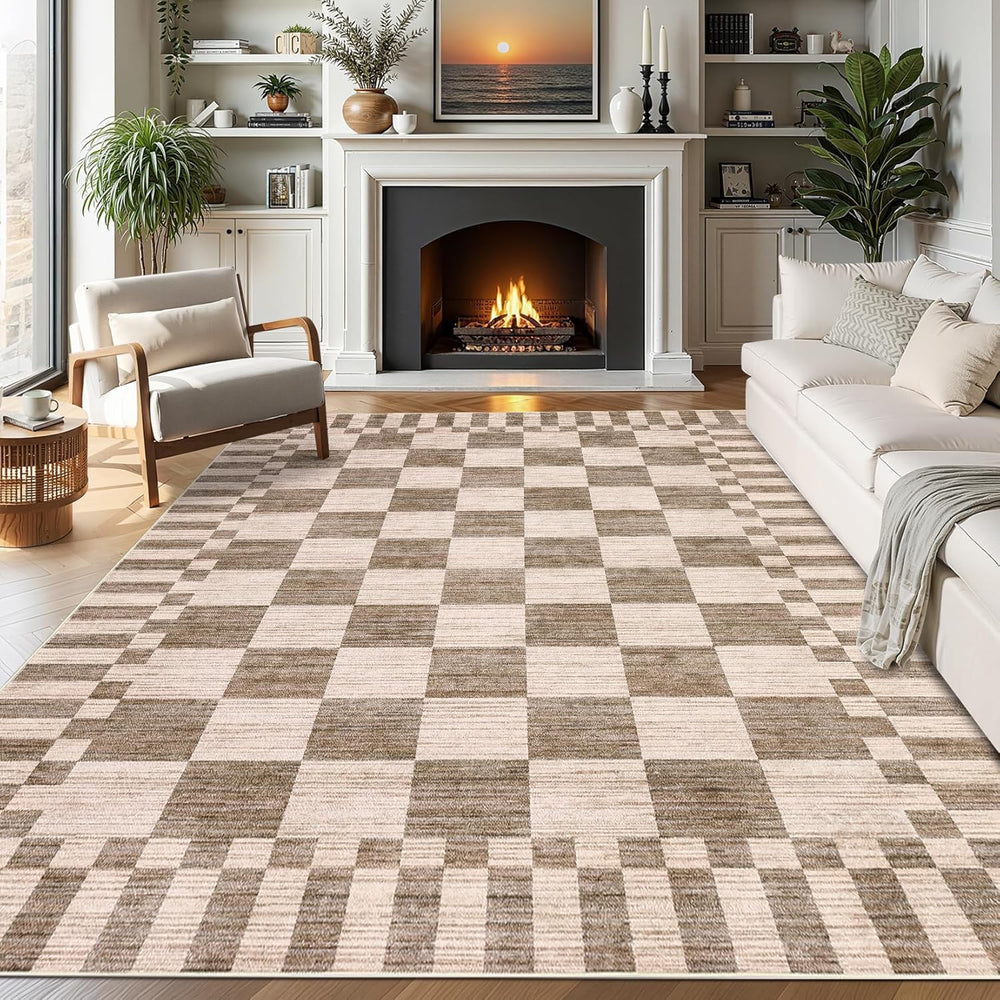 GarveeHome 9x12 Area Rugs for Living Room Washable Checkered Rug Bedroom