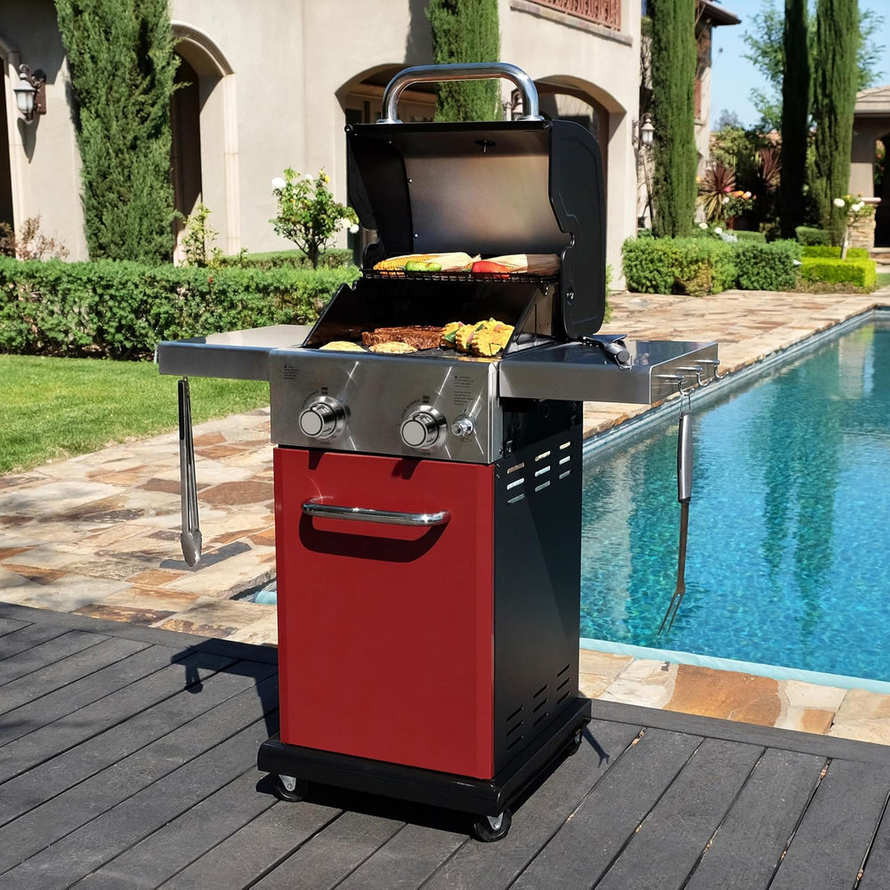 Permasteel 2-Burner Propane Gas Grill, BBQ Grill with Foldable Side Tables &a...