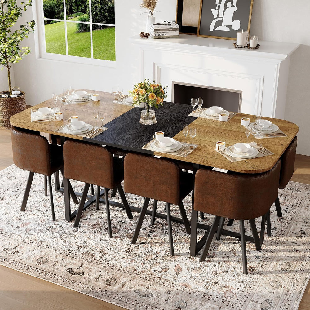 dining room table set for 8, 9-Piece Farmhouse Kitchen & Living Room Set,...