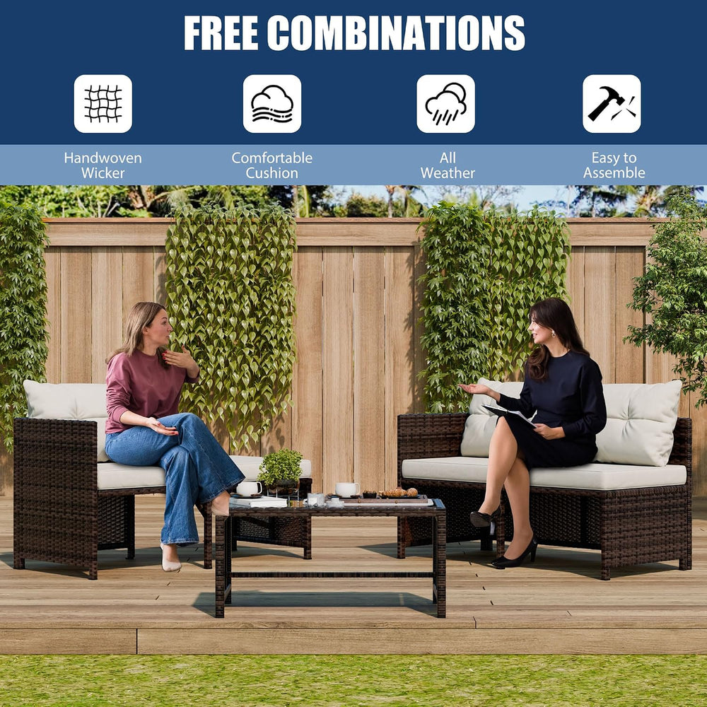 Vongrasig 3 Piece Patio Furniture Sets, All-Weather PE Wicker Outdoor Sofa Co...