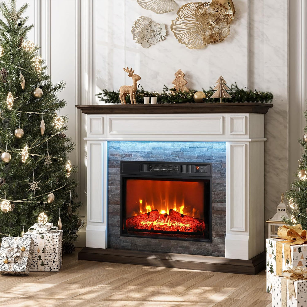 LGHM 44" Electric Fireplace with Mantel, Tall Fireplace Heater Freestand...
