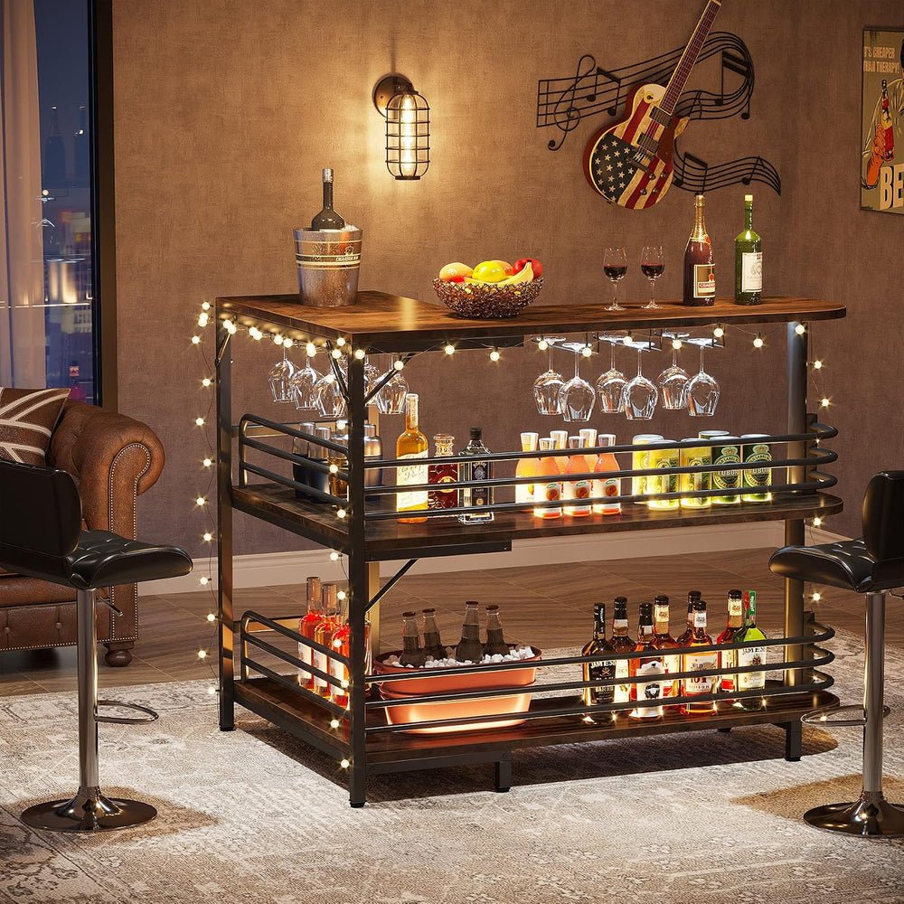 Tribesigns L-Shaped Home Bar Unit, 3 Tier Liquor Table With Storage Shelves a...