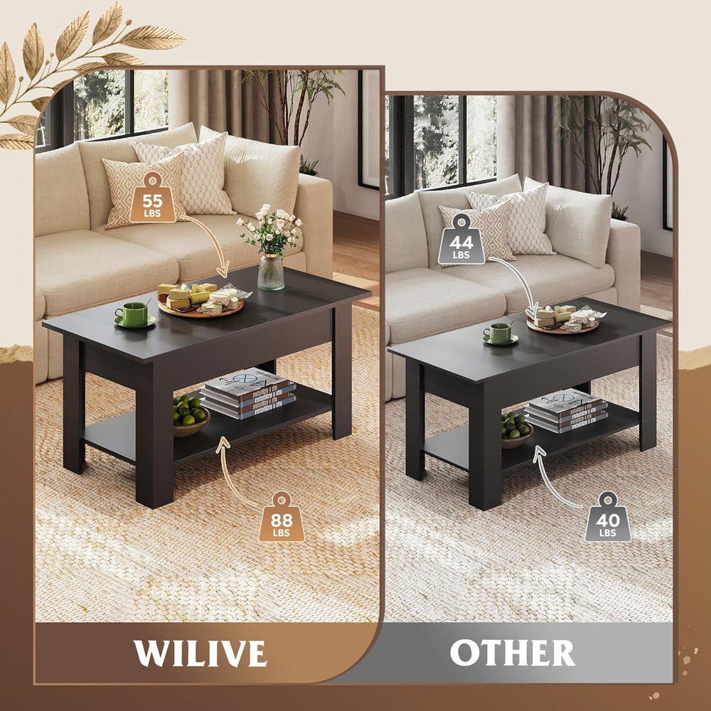 WLIVE Lift Top Coffee Table for Living Room/Dining/Office, Retro Black