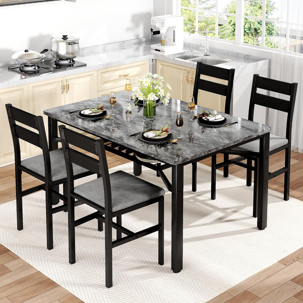 Hooseng 5 Piece Dining Table Set for 4, Modern Kitchen Table with Storage Rac...