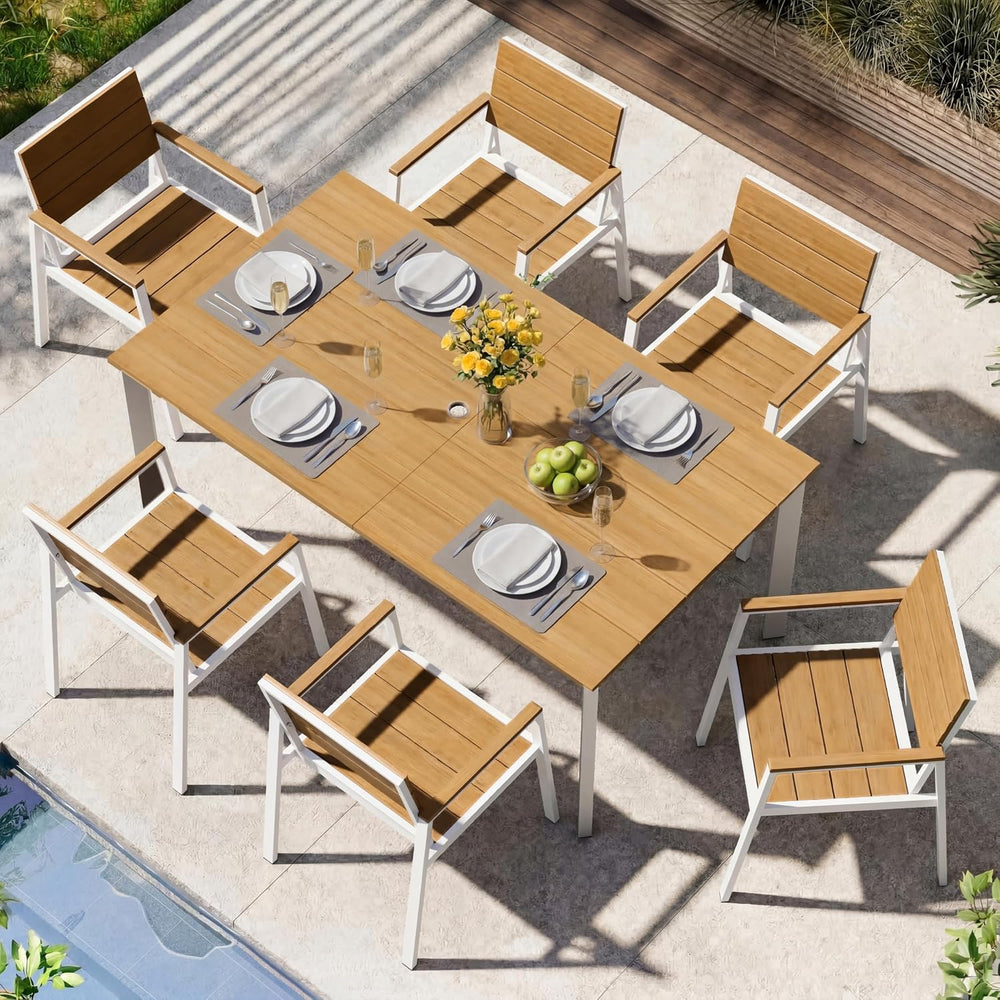 Outdoor Dining Set for 6, Aluminum Patio HDPS Outdooor Table and Chairs Set w...