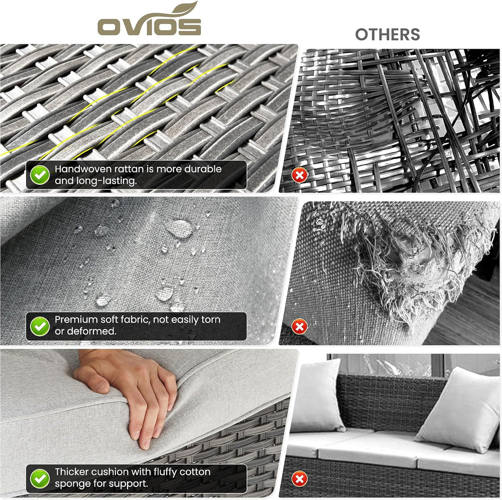 ovios 6-Pieces Patio Furniture Set, Outdoor Wicker Sofa Couch with Swivel Gli...