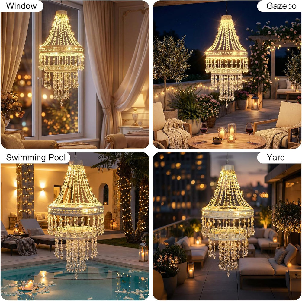 Solar Crystal Hanging Chandelier Outdoor Decorative Garden Light | Acrylic Cr...