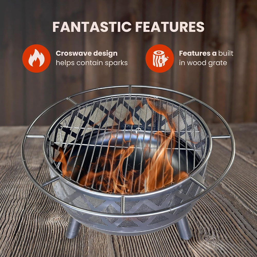 AK TRADING CO. Crossweave 30" Wood Burning Fire Pit with Spark Screen, P...