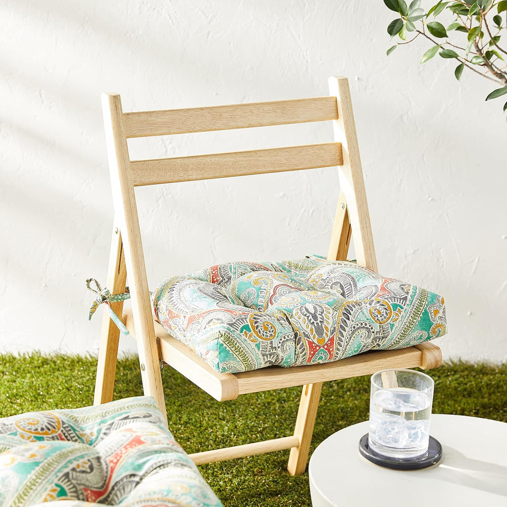 Pillow Perfect Paisley Indoor/Outdoor Chairpad with Ties, Reversible, Tufted,...