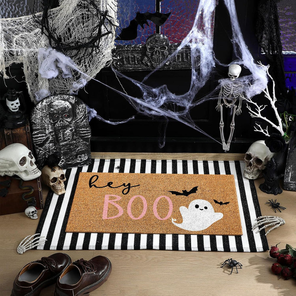 Duraaamo 2 Pcs Halloween Door Mat Outdoor, Ghost Pink Boo Style, Non Slip