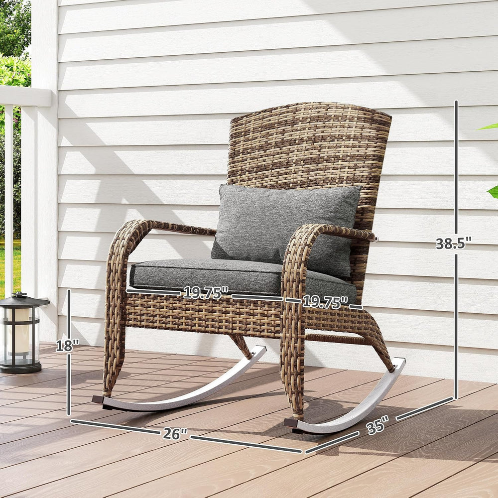 Outsunny Outdoor Wicker Adirondack Rocking Chair High Back Gray