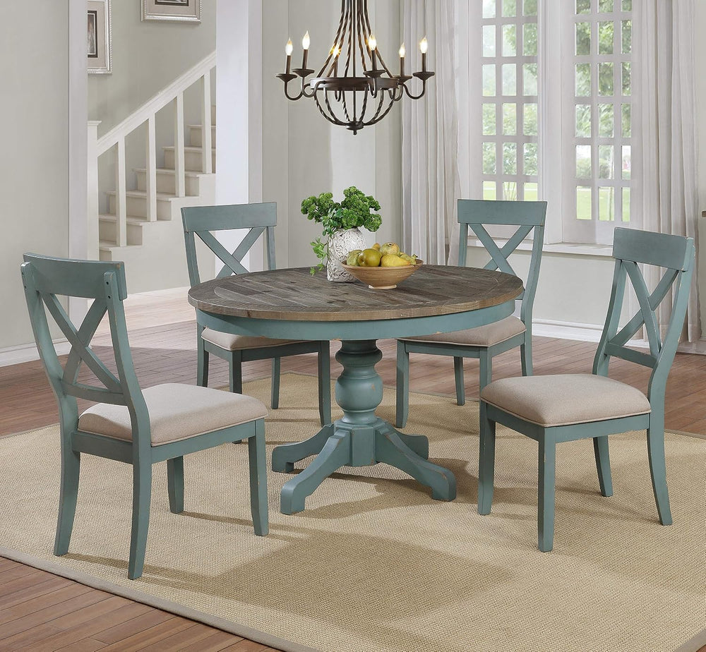 Roundhill Furniture Prato 5-Piece Round Dining Table Set with Cross Back Chai...