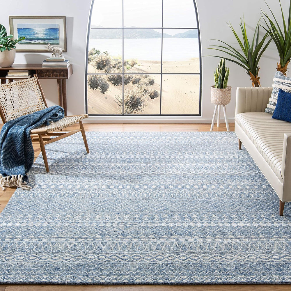 SAFAVIEH Micro-Loop Collection 10' x 14' BlueIvory MLP502M Handmade M...