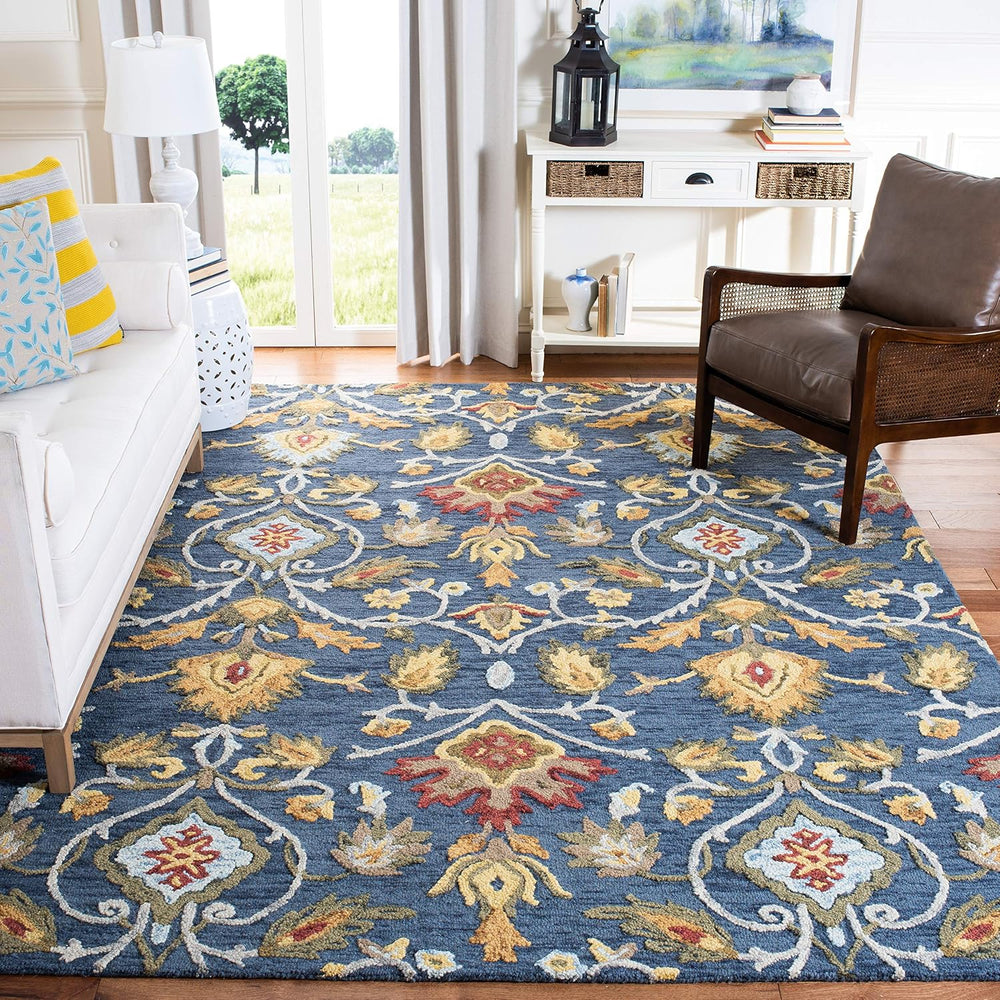 SAFAVIEH Blossom Collection 12' x 15' Navy/Multi BLM402A Handmade Pre...