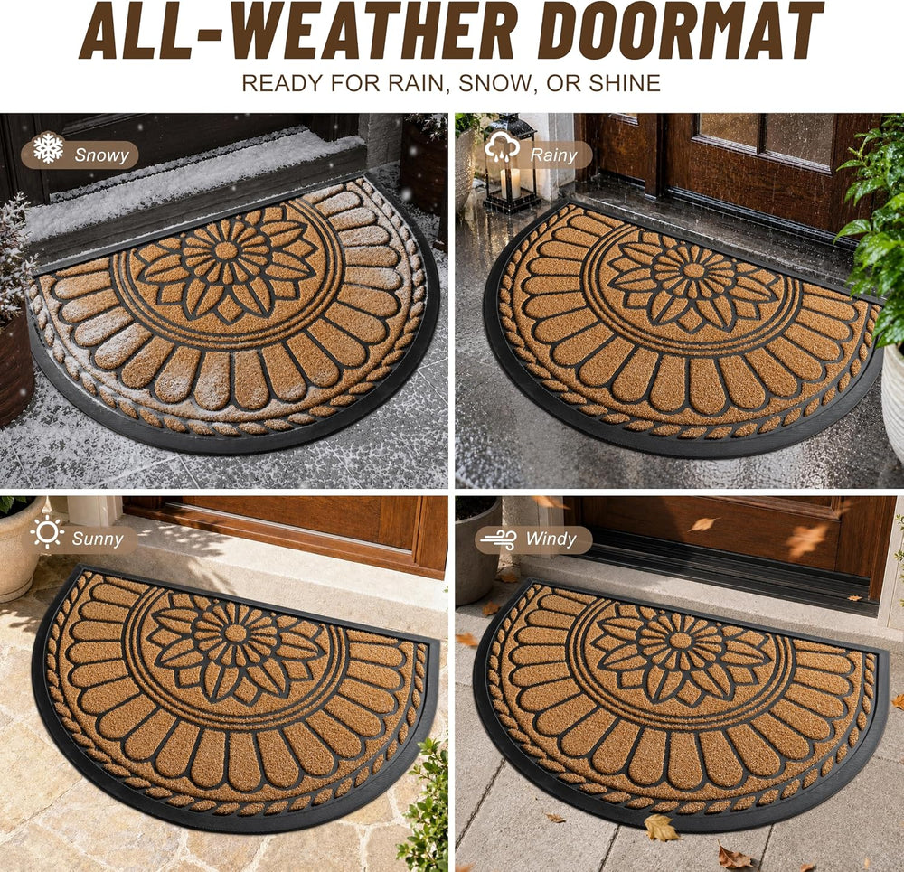 Mibao Half Round Door Mat, 23.5"x35.5", Yellow, Non-Slip Welcome En...