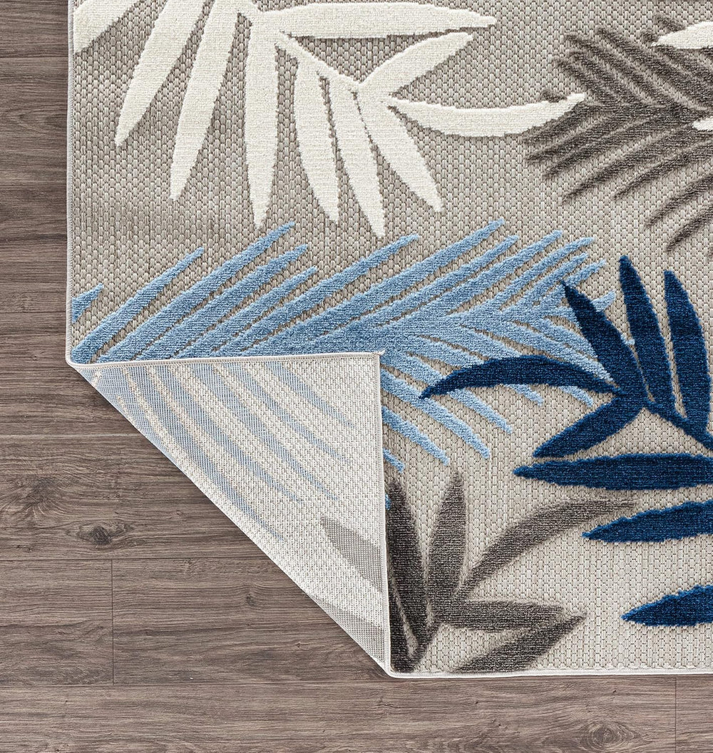 Rugshop Palm Indoor/Outdoor Non-Shedding Deck Patio Area Rug Blue 5' x 7&...