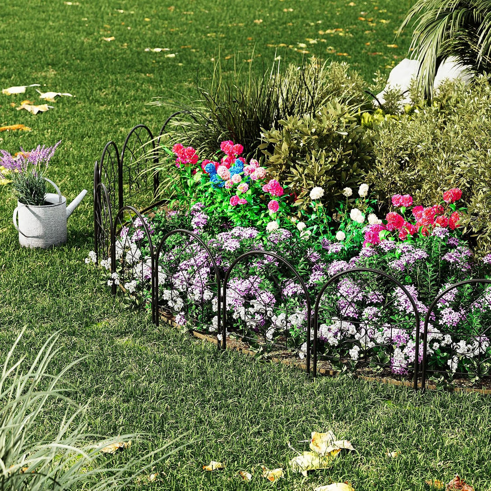 Garvee Decorative Garden Fence Panels 4-Pack, 20"x26" Black Metal A...