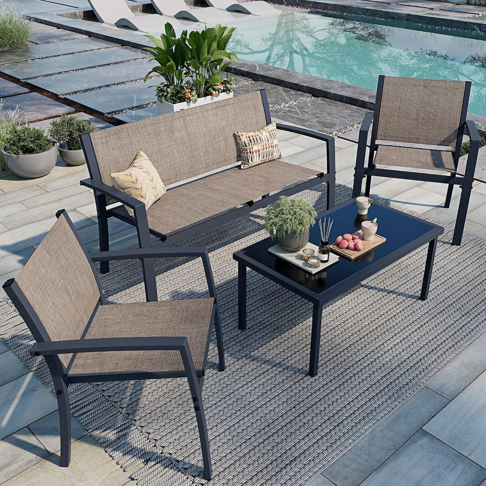 Shintenchi 4 Pieces Patio Furniture Set All Weather Textile Fabric Outdoor Co...