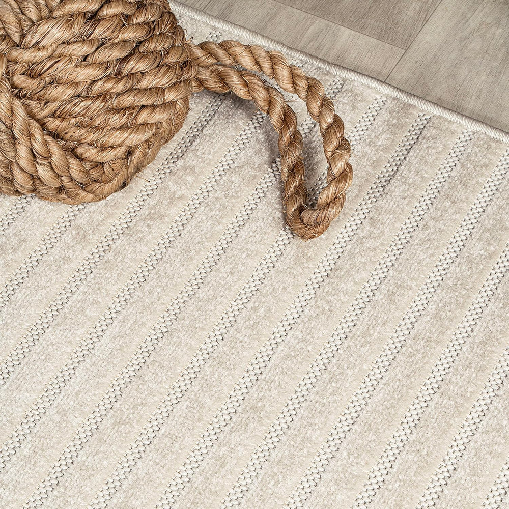 JONATHAN Y Aarhus High-Low Striped Ivory/Cream 7x7 Square Indoor/Outdoor Area...