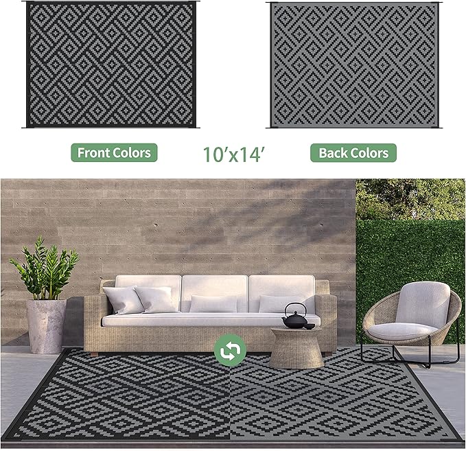 GENIMO Outdoor Rug for Patio Clearance,10x14 Waterproof Large Mat,Reversible ...