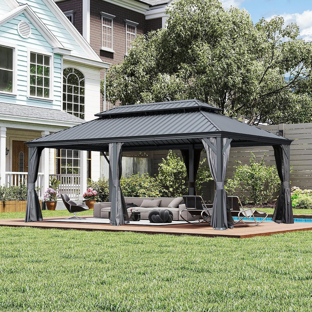 Domi 14'X22' Gazebo, Hardtop Gazebo for Patio with Drainage System, Gray