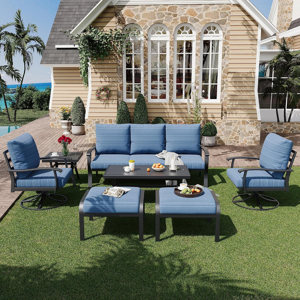 HOMREST Patio Furniture Sets 7 PCS Outdoor Metal Conversation Sets, 360 Degre...